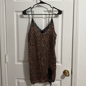 Forever 21 Leopard Print Slip Dress with Lace Trim